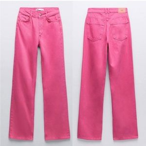 Zara Pink High Rise Wide Legged Jeans